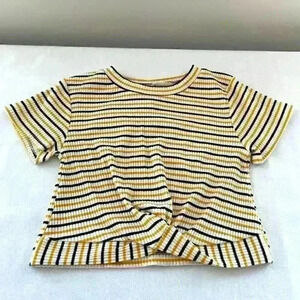 Little girls top. Yellow and navy blue striped. Twisted front